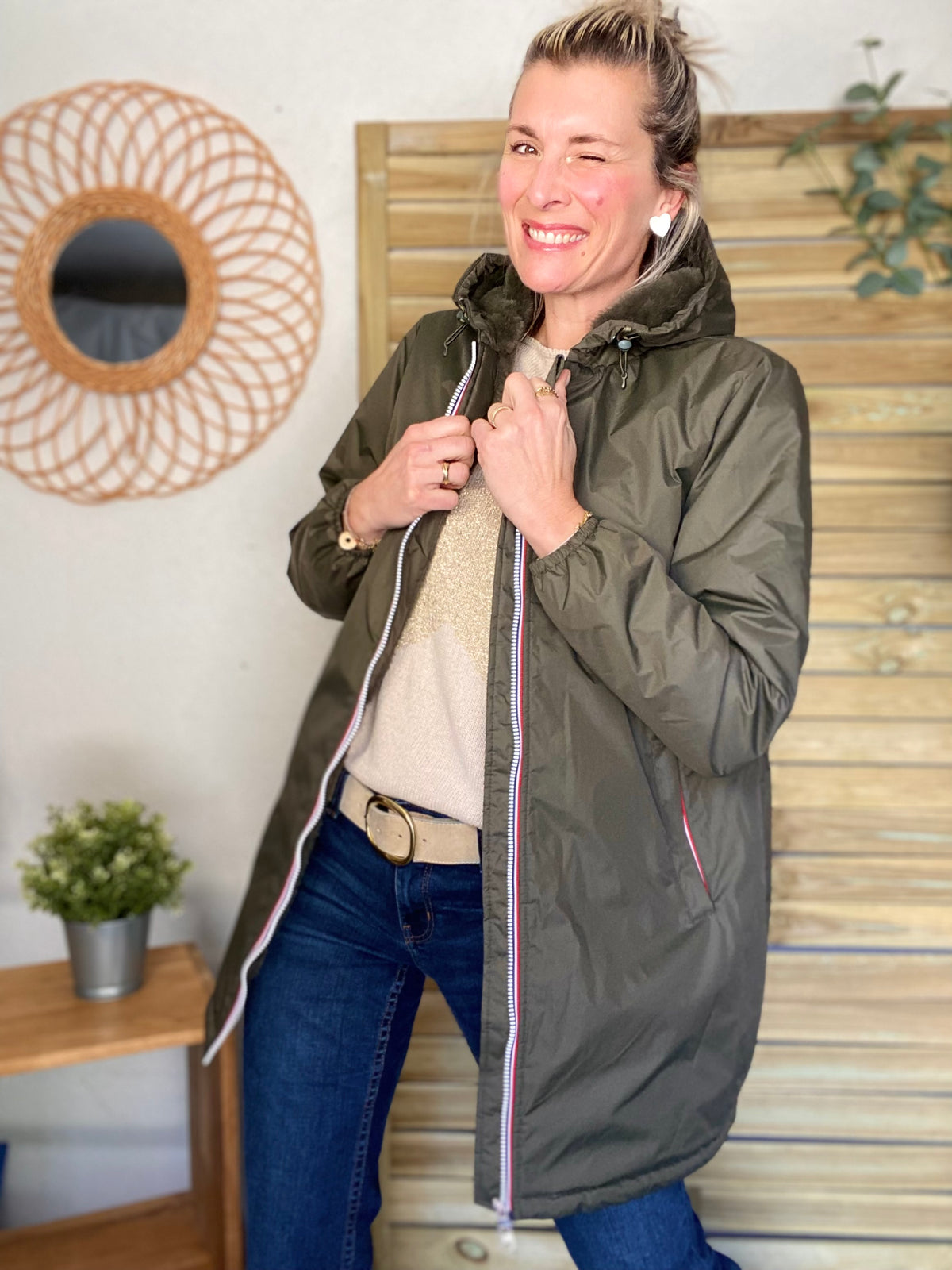 LAURA JO - Parka Imperméable LOUISE LONG fourré - Kaki