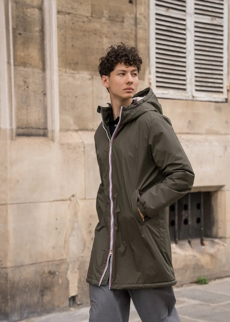 LAURA JO - Parka Imperméable Homme LOUIS* LONG Kaki / sherpa écru • DÉSTOCKAGE sur Taille S