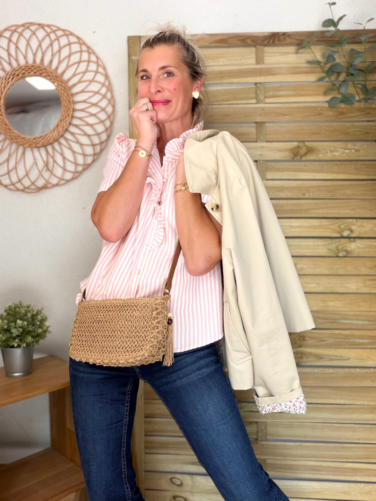 Blouse rayures roses manches courtes LIV