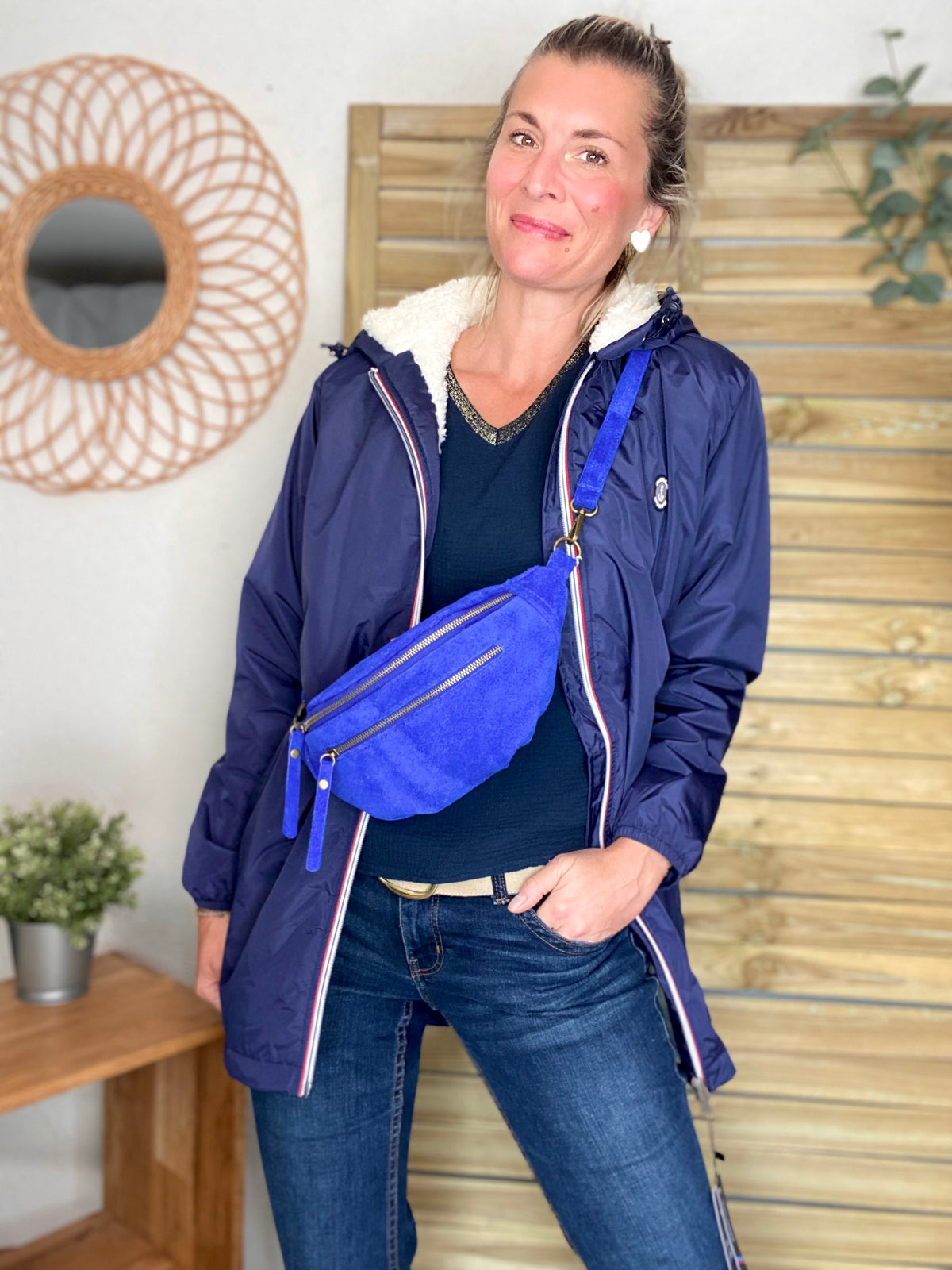 Parka Imperméable moumoute sherpa unisexe JEAN.NE - LE PETIT BRETON - Bleu Marine (Taille très grand) - FIN DE SÉRIE