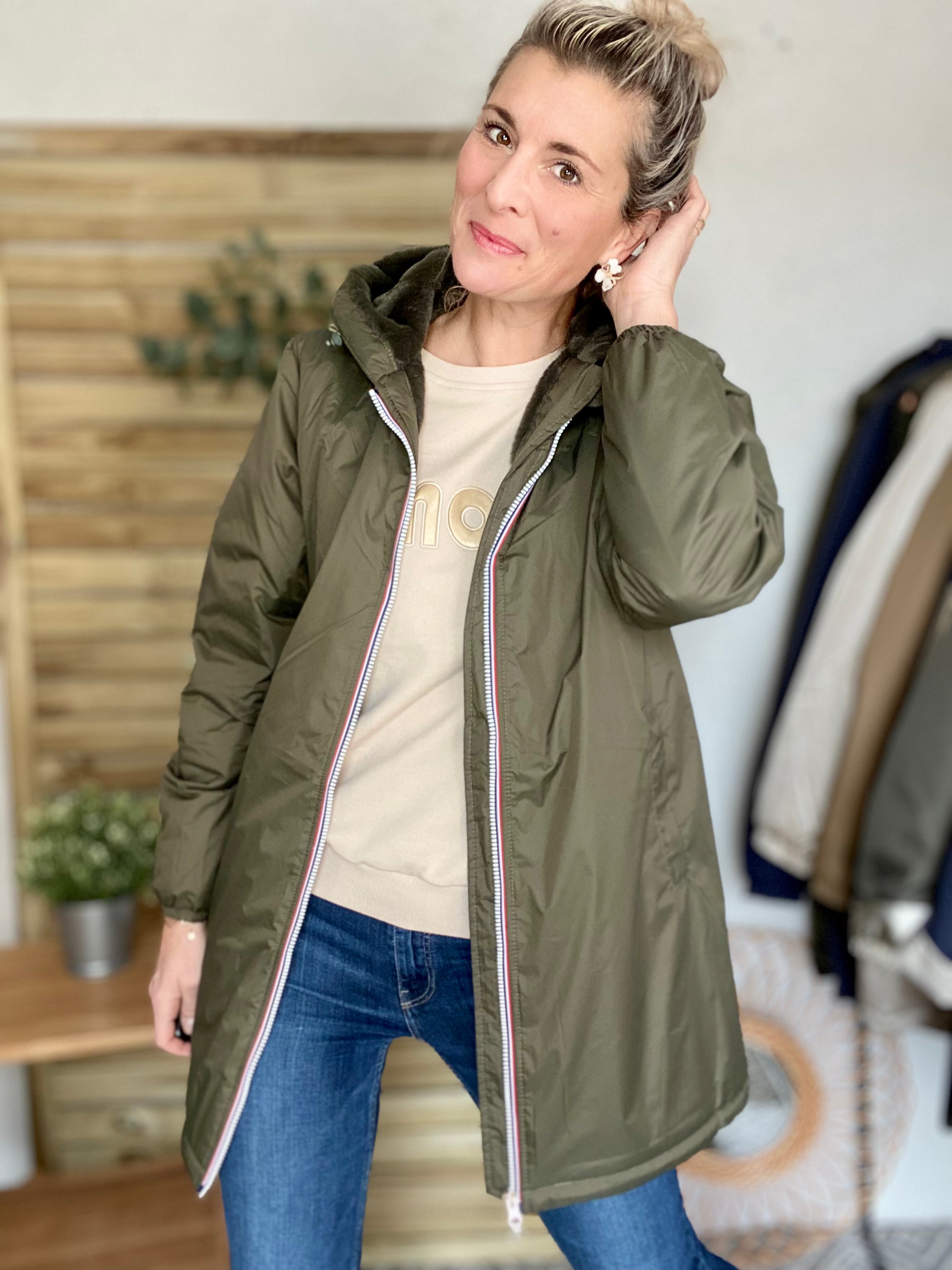 LAURA JO - Parka Imperméable LOUISE LONG fourré - Kaki