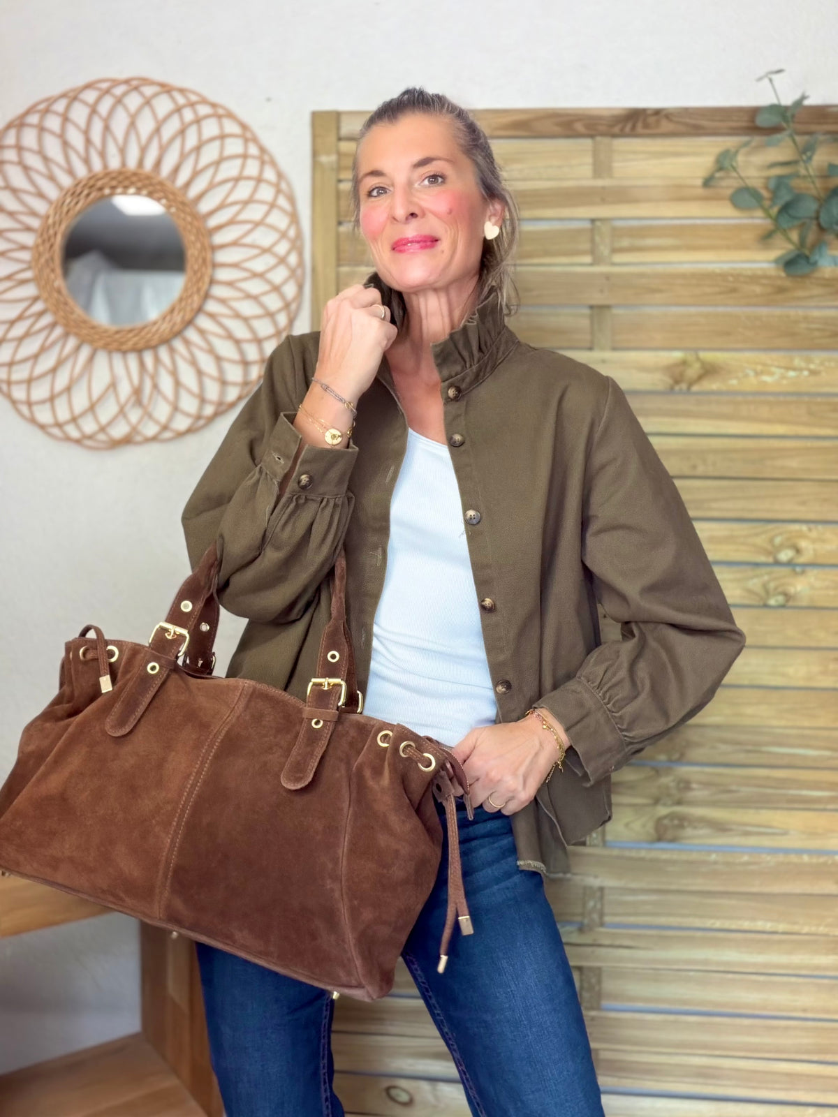 ⚡️ ARRIVAGE • Veste / Chemise en coton, col victorien volanté LISA Kaki