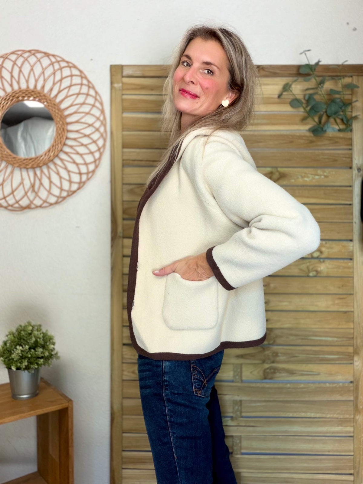Veste / Gilet chaud réversible avec capuche ORIANE Choco / Beige