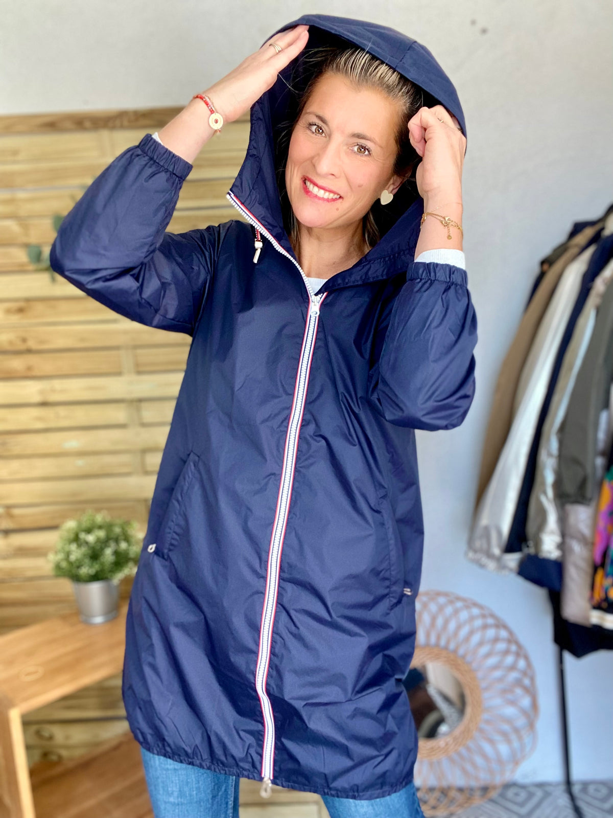 Imperméable mi-saison doublé SOLINE LONG - Bleu marine - LAURA JO - FIN DE SÉRIE