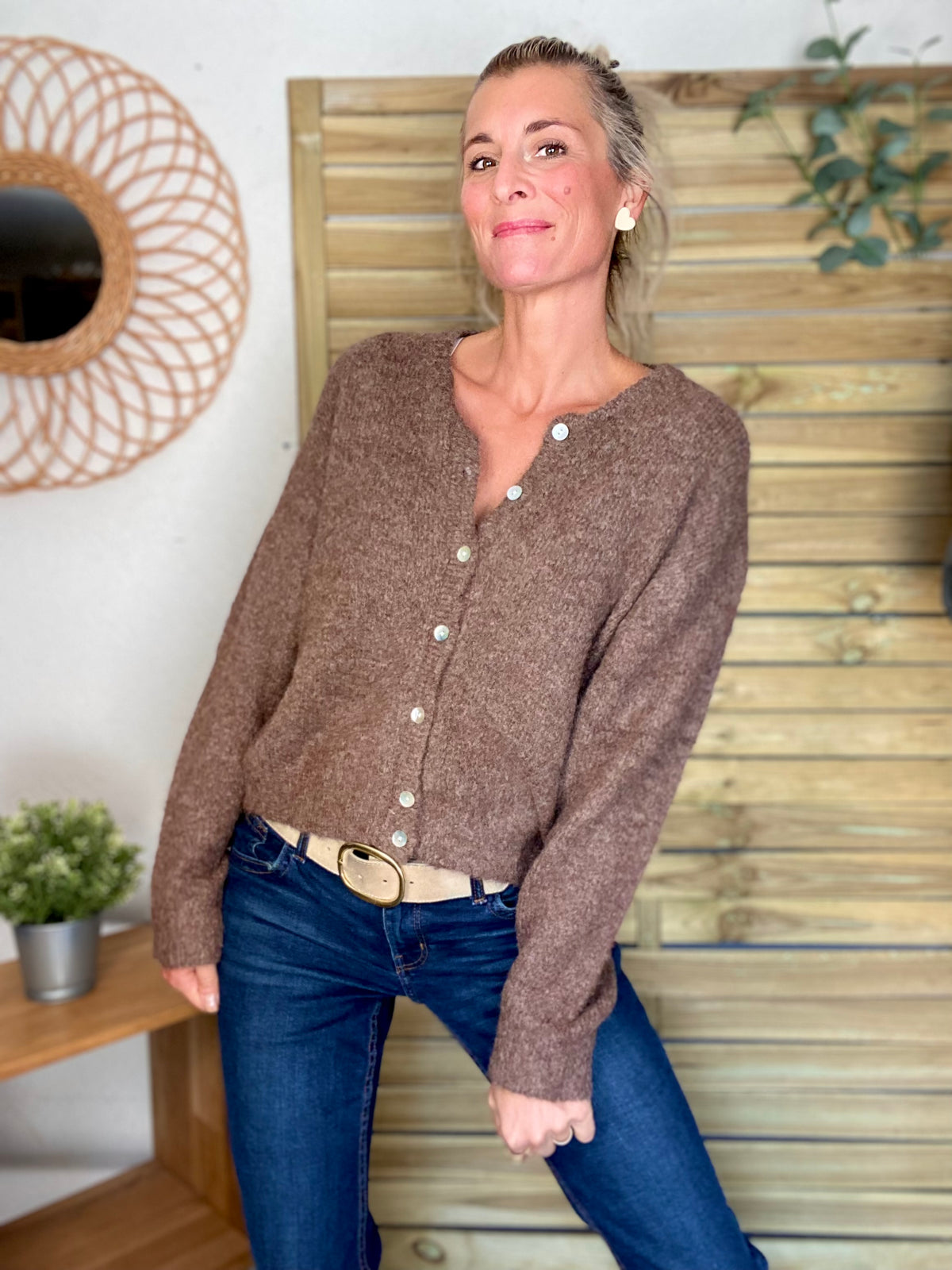 Gilet en maille MERYL - Chocolat chiné (noisette)
