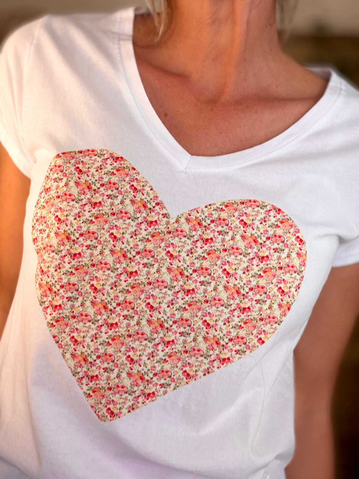 Tee shirt Gros Coeur Liberty rouge rosé VERA ❤️ - FIN DE SÉRIE