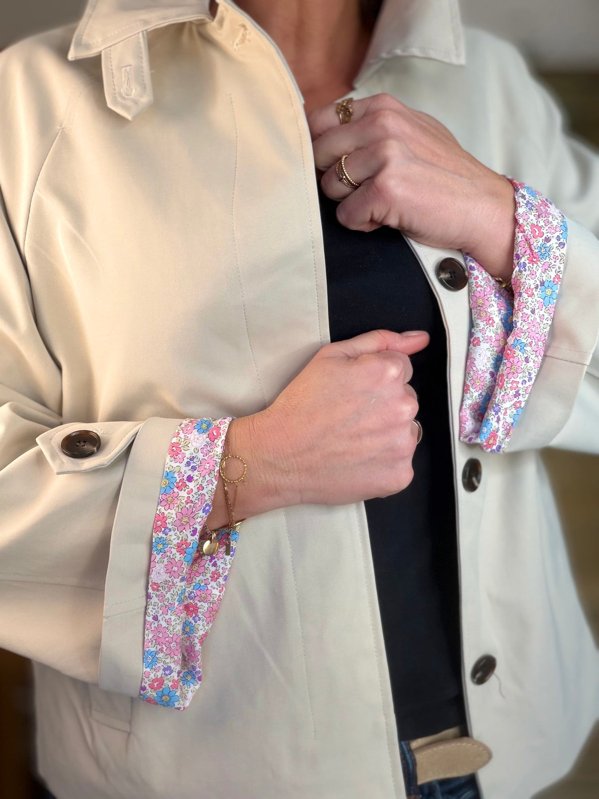 Veste Trench avec Liberty - MADELEINE Beige - FIN DE SÉRIE