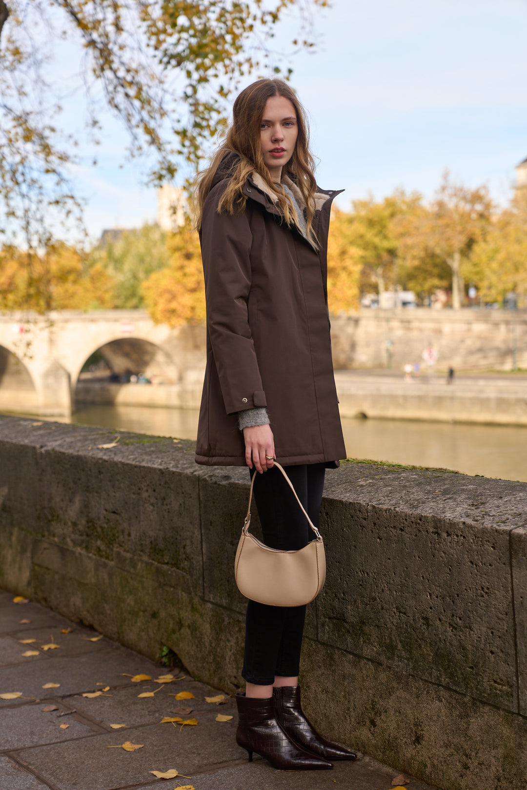 LAURA JO - Parka fourrée imperméable AMBRE LONG - Chocolat / Beige