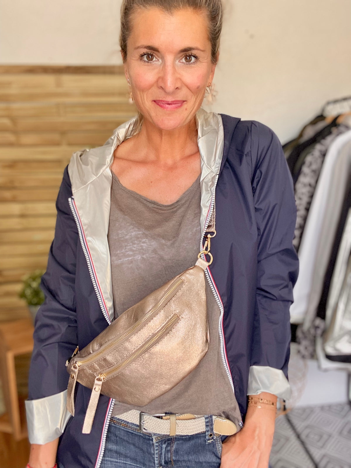 Sac banane en cuir irisé ERYN - Rose gold (9 coloris)