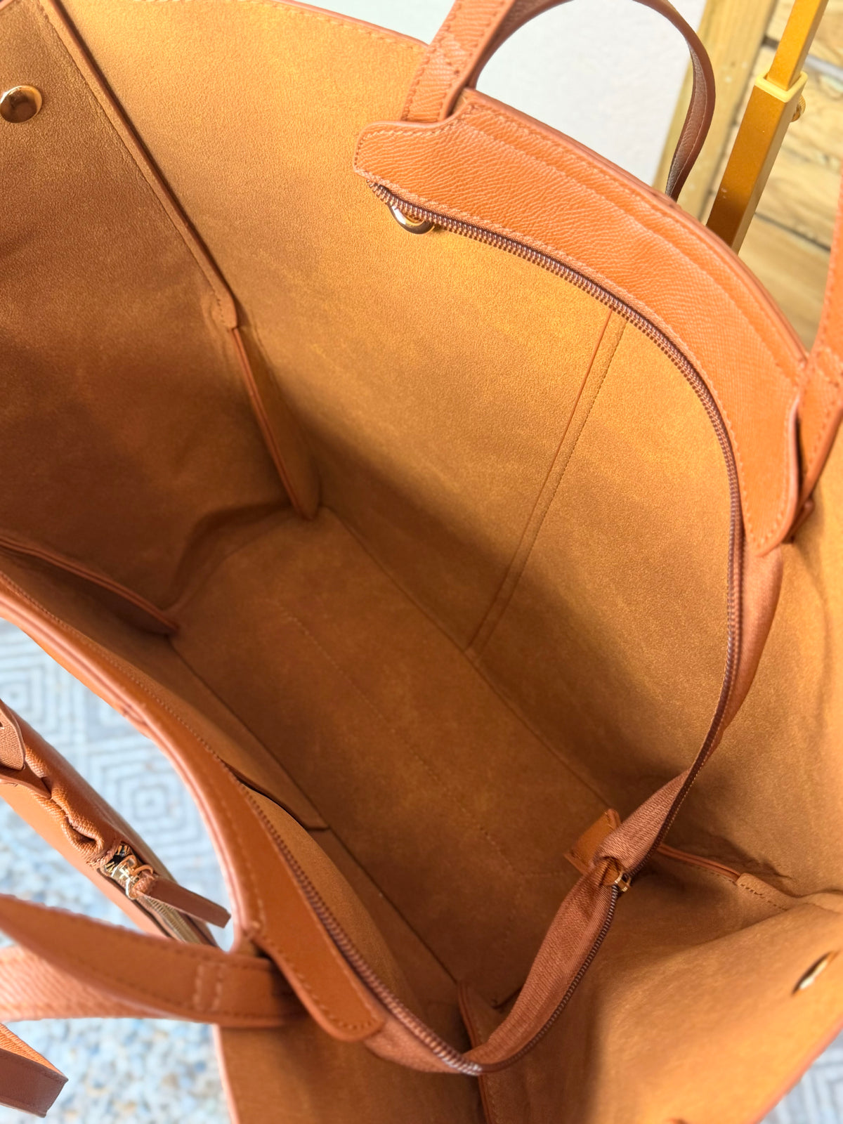 Grand Sac cabas 2 en 1 en simili cuir grainé - PAULE Camel grainé