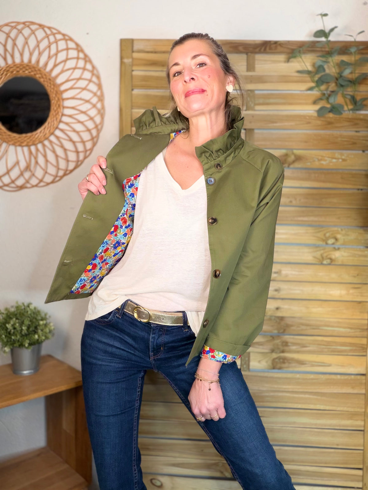 Veste Trench col victorien avec Liberty - VICTORIA Kaki - FIN DE SÉRIE