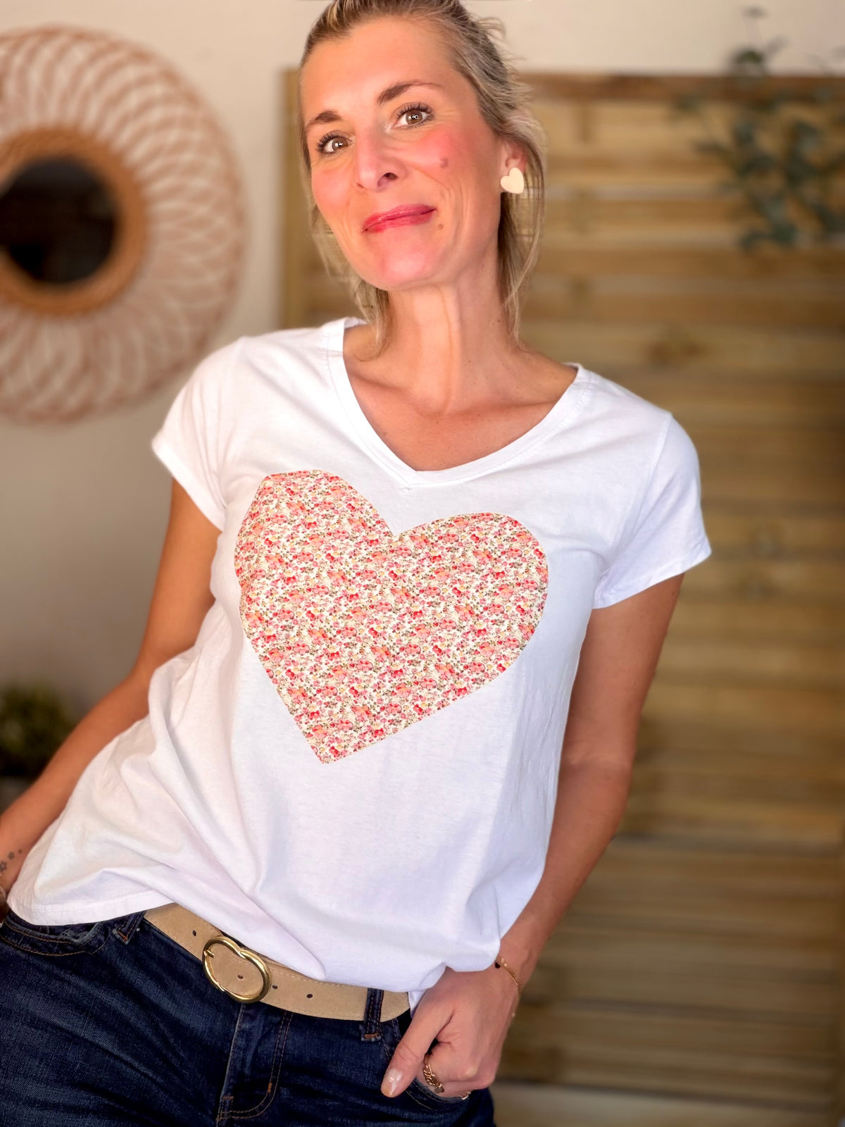 Tee shirt Gros Coeur Liberty rouge rosé VERA ❤️ - FIN DE SÉRIE