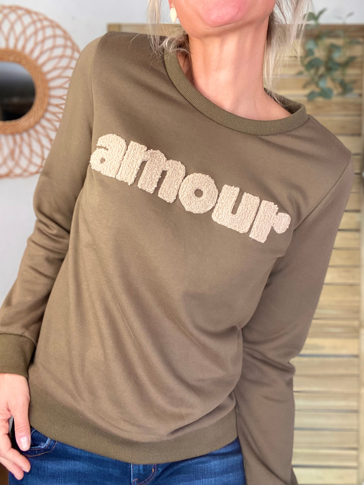 Sweat amour DORIA - Kaki / Beige