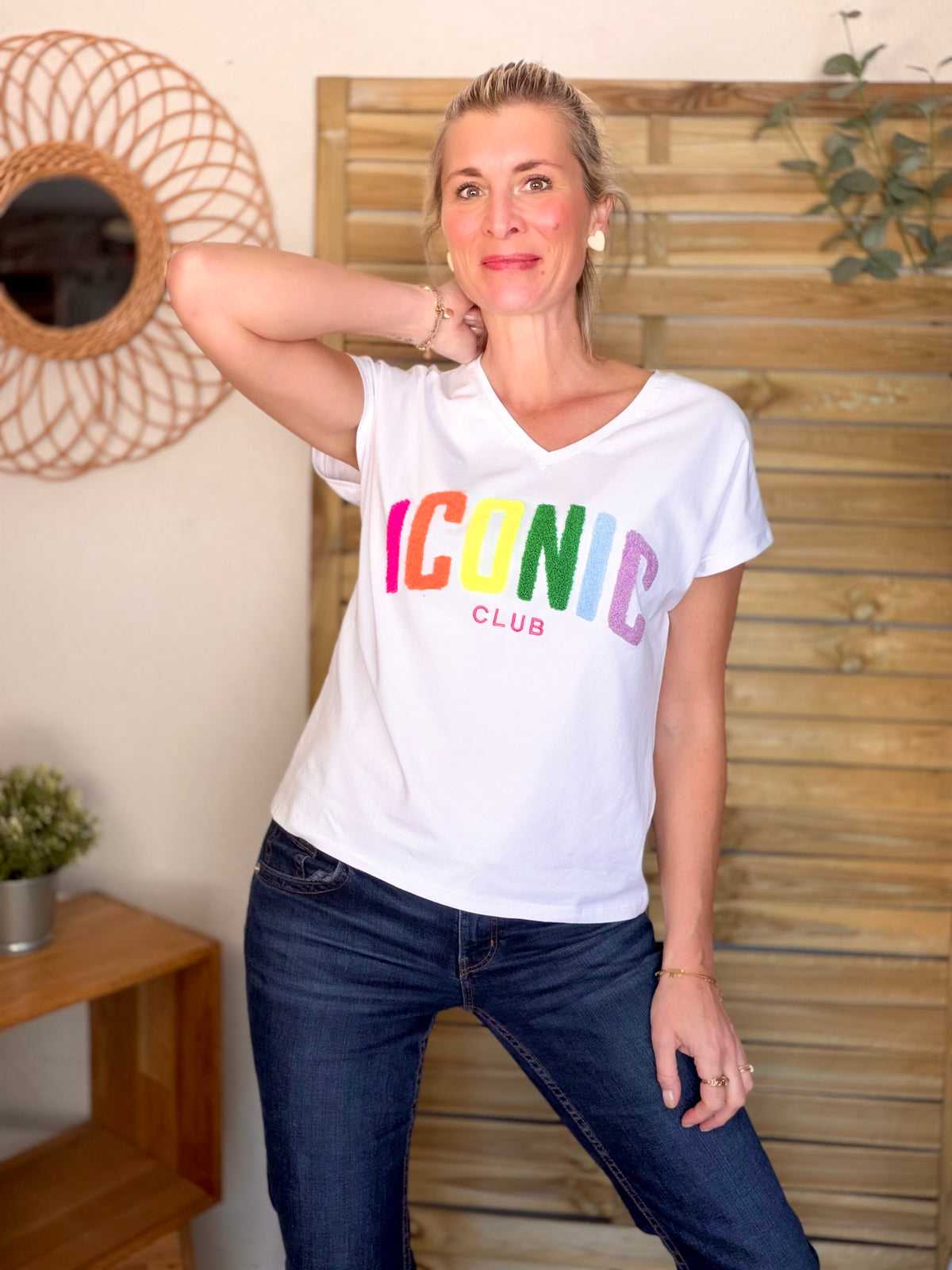 Tee shirt col V ICONIC club MIRANDA Blanc