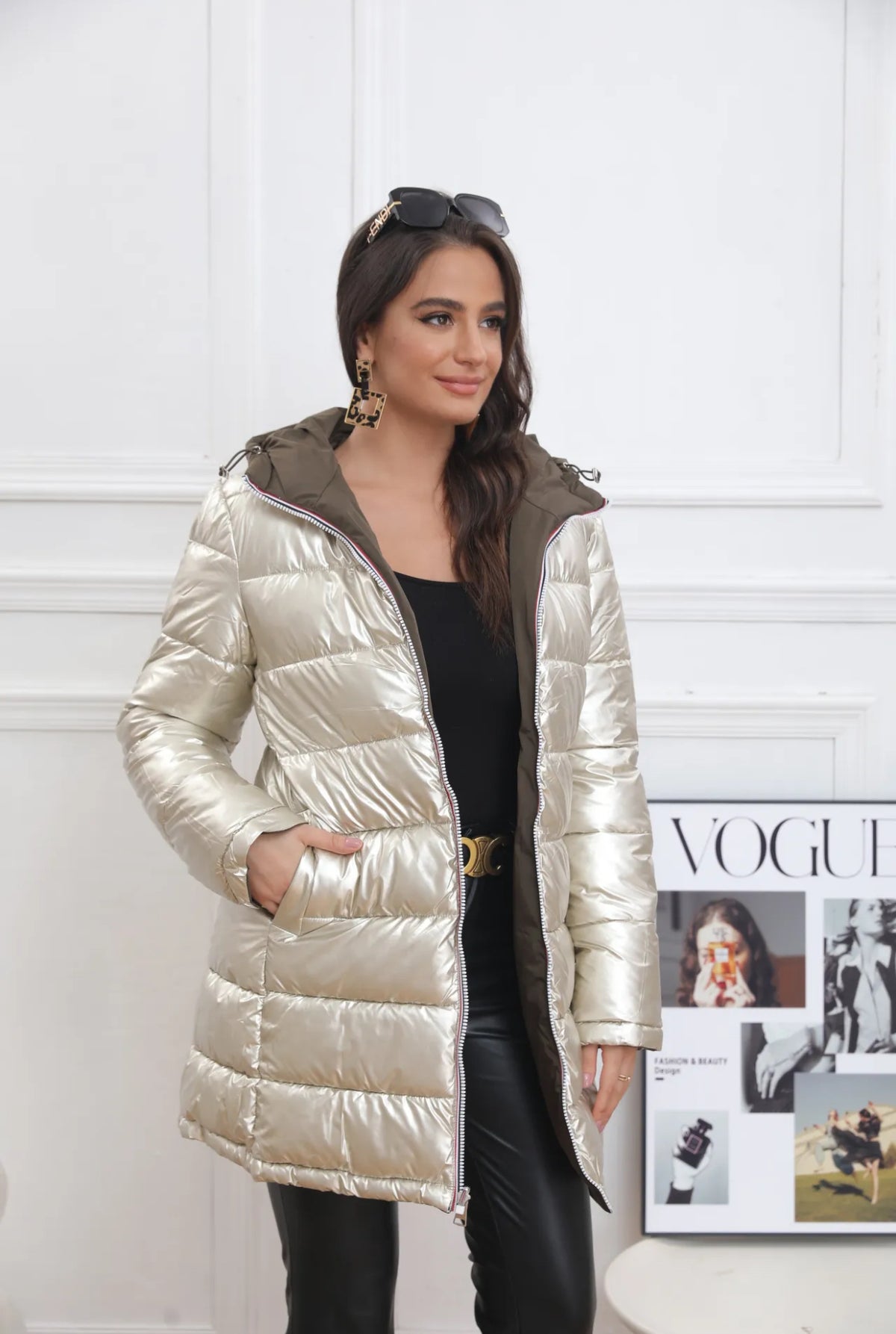 Doudoune imperméable réversible ANGÈLE LONG - Kaki - MELYA MELODY