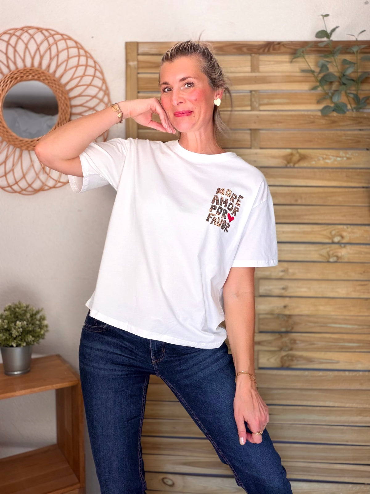 Tee shirt MORE AMOR POR FAVOR - RITA Blanc/Léo - FIN DE SÉRIE