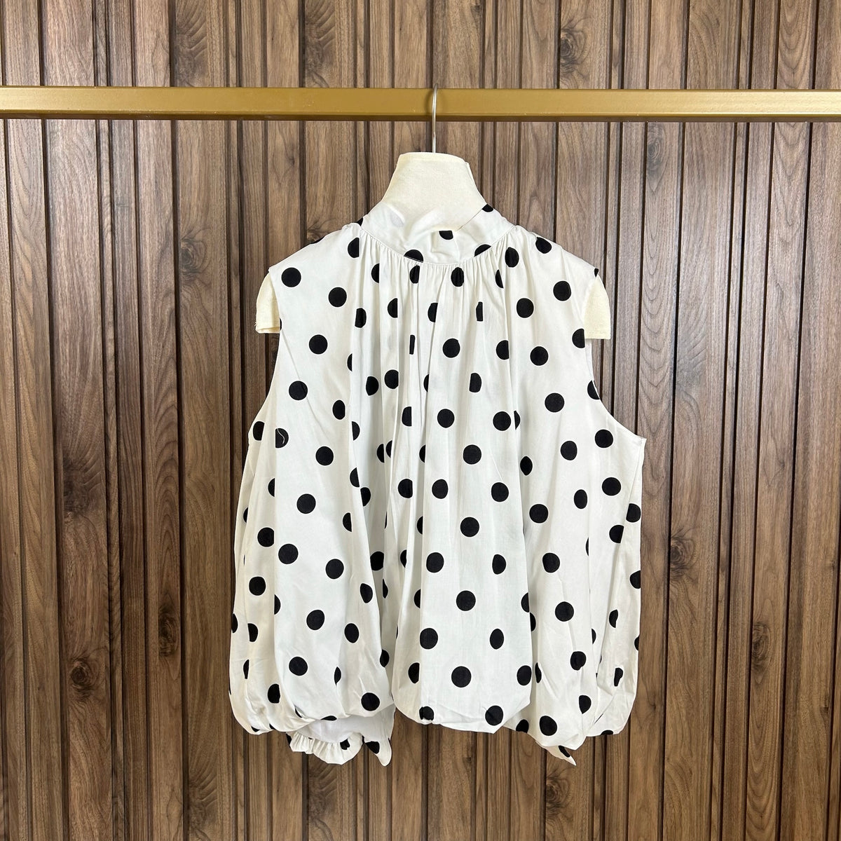 Top ballon à pois, dos ajouré PERLA blanc - FIN DE SÉRIE