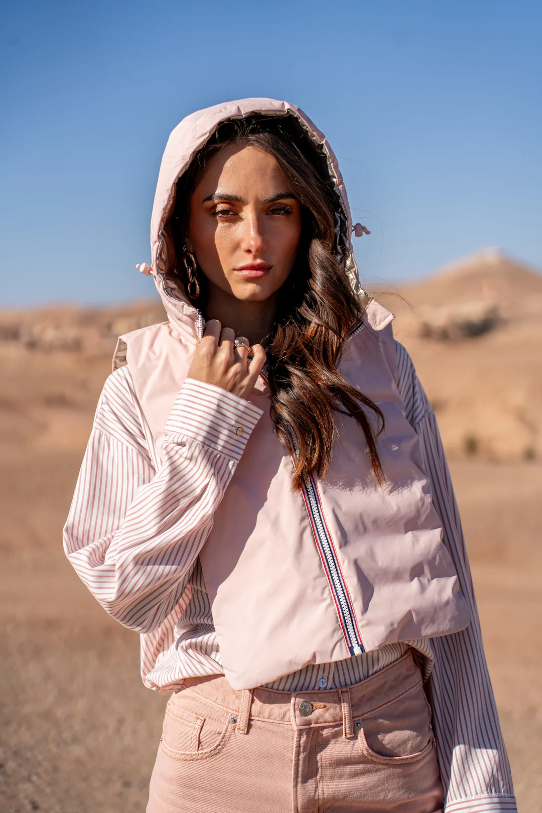 Col capuche amovible réversible  DANY - LAURA JO - Rose / Doré