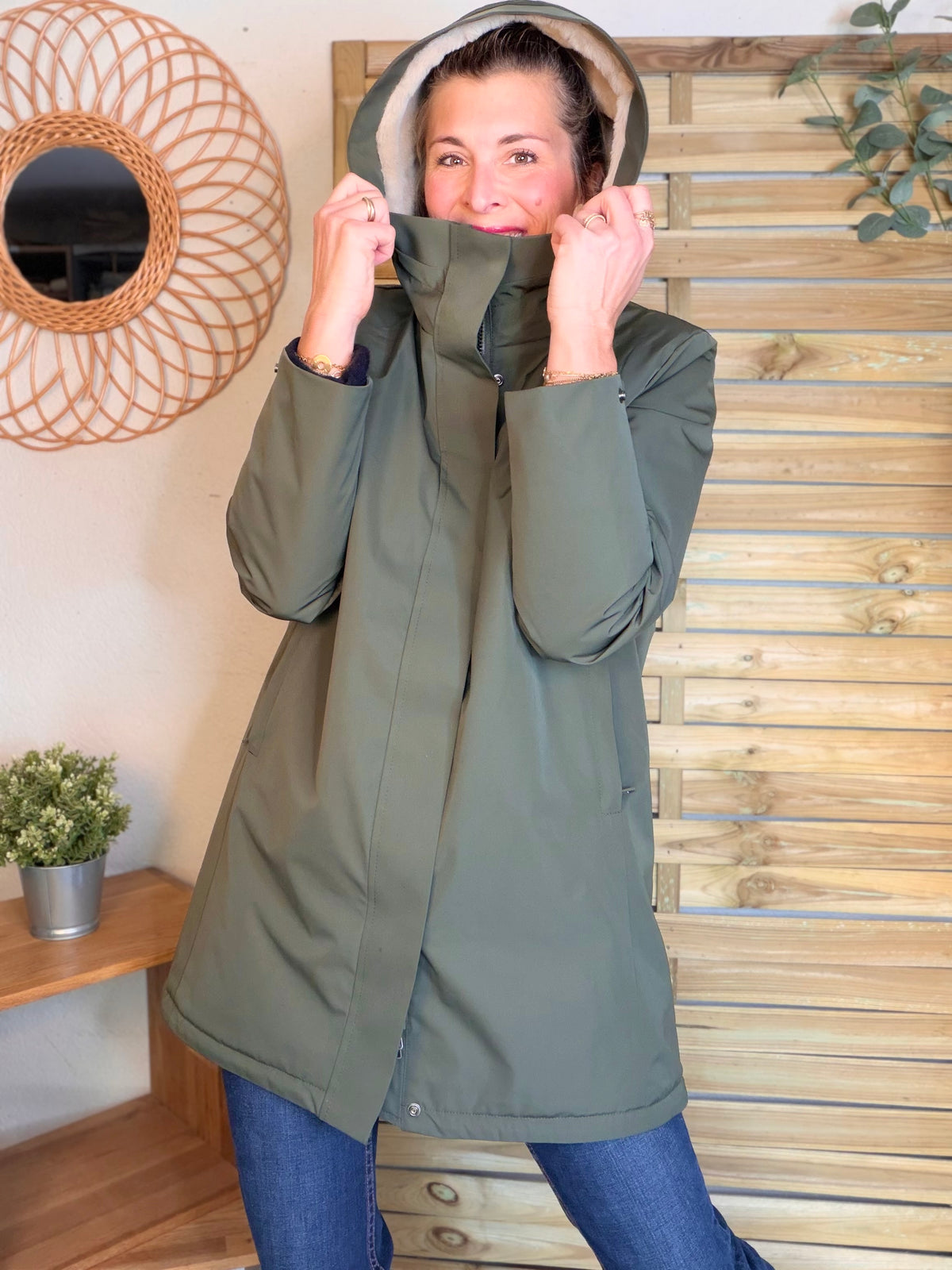 LAURA JO - Parka fourrée imperméable AMBRE LONG - Kaki / Beige