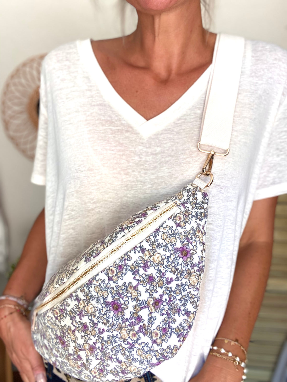 Sac banane XL Ciao Boum - IVY - Fleuri blanc et mauve