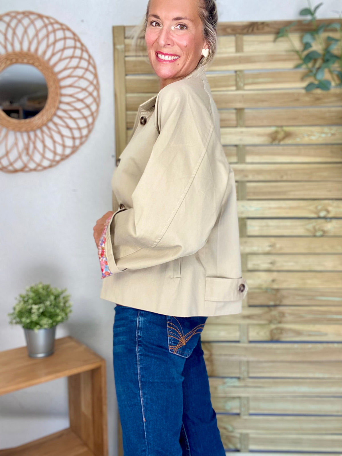 Veste Trench en coton beige avec Liberty - MAHAUT - LILI et LALA