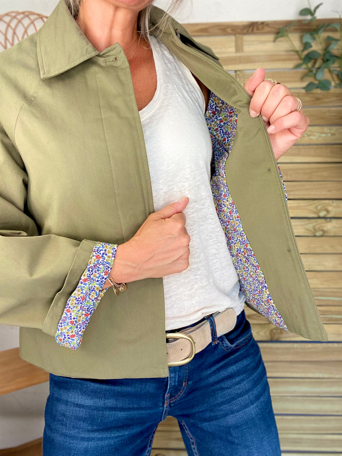 Veste Trench en coton kaki avec Liberty - MAHAUT - LILI et LALA
