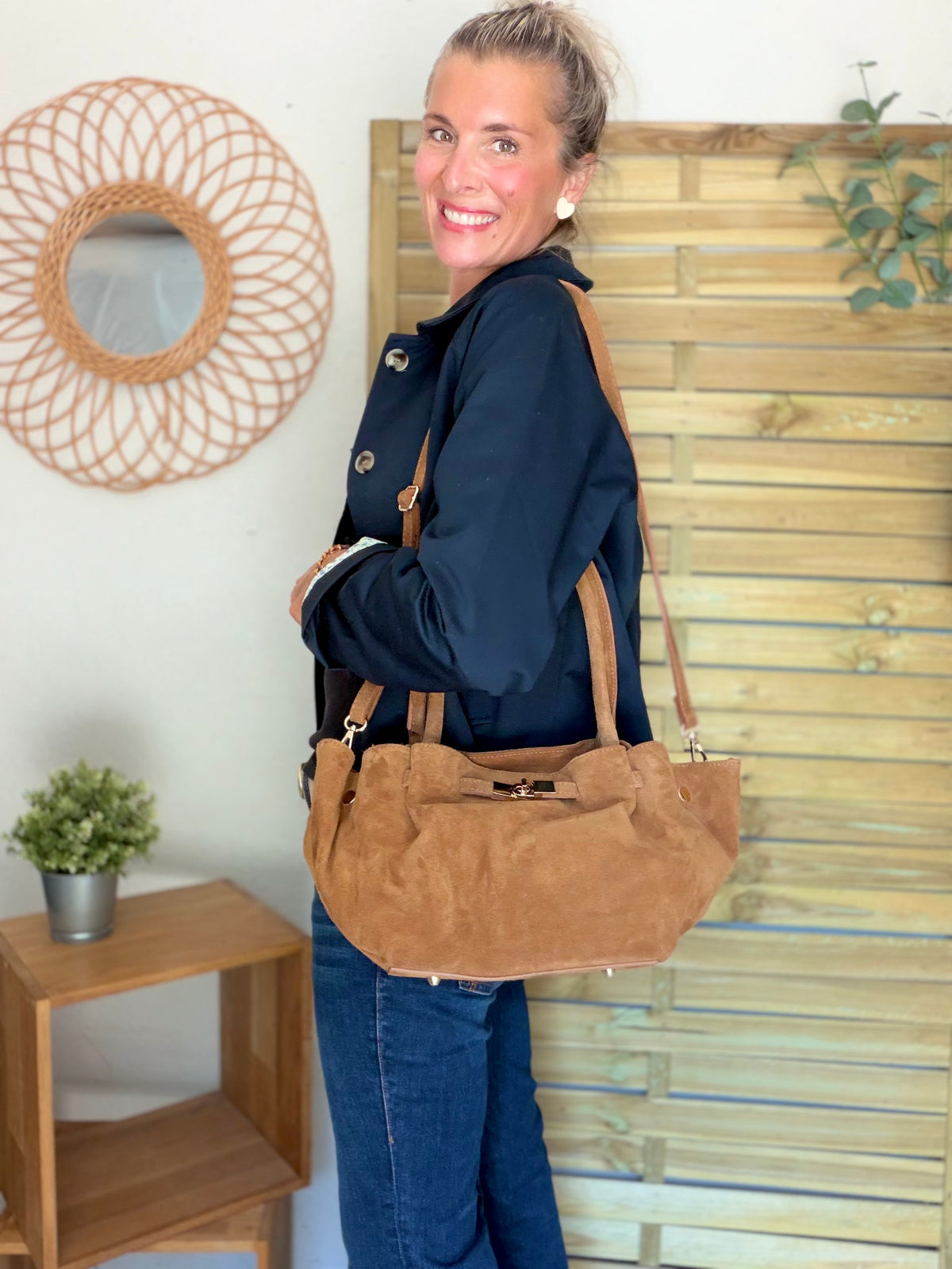 Sac cabas en cuir daim HANA - Camel