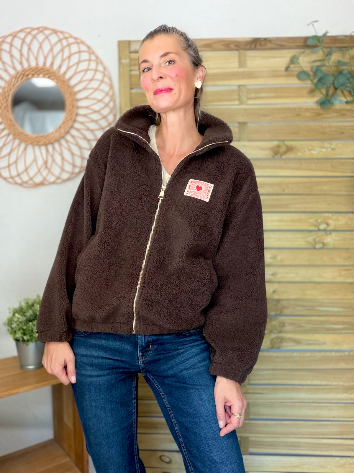⚡️ARRIVAGE • Veste teddy Sherpa zippée « Soleil » DORO Chocolat