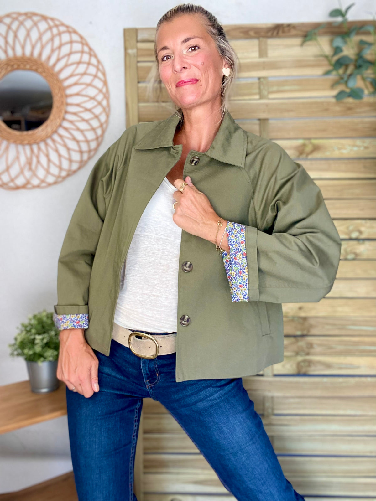 Veste Trench en coton kaki avec Liberty - MAHAUT - LILI et LALA