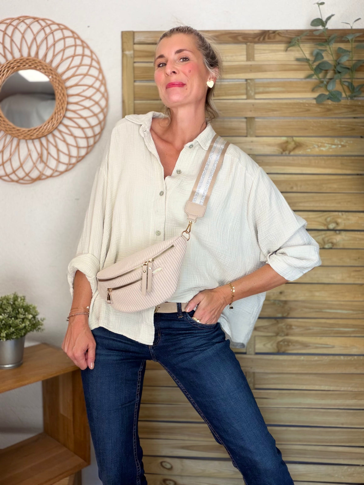 Chemise en gaze de coton unie FÉLICIA Beige