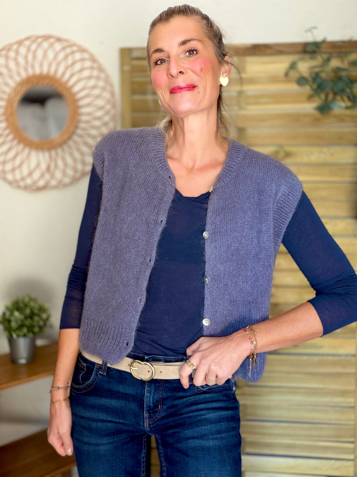 Top cachemire seconde peau manches longues ALBA Bleu marine