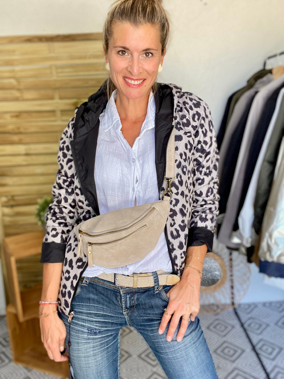 LAURA JO - Imperméable réversible rembourré LOUISON COURT - Noir / léo • DÉSTOCKAGE sur Taille XL