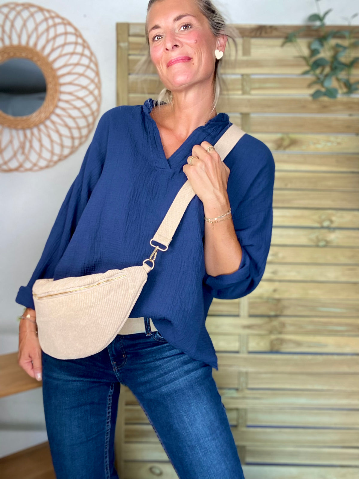 Blouse en gaze de coton SIERRA Bleu marine - manches longues • FIN DE SÉRIE