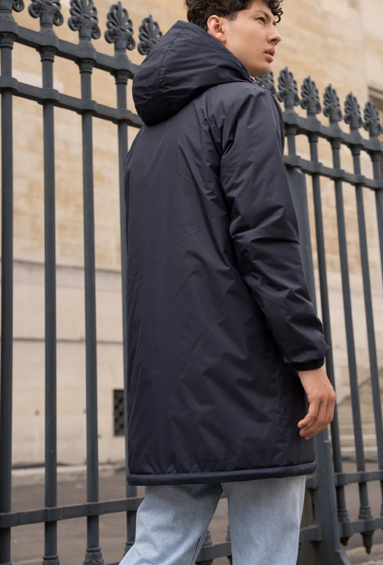 LAURA JO - Parka Imperméable Homme LOUIS* LONG Bleu marine / sherpa écru • DÉSTOCKAGE sur Taille S