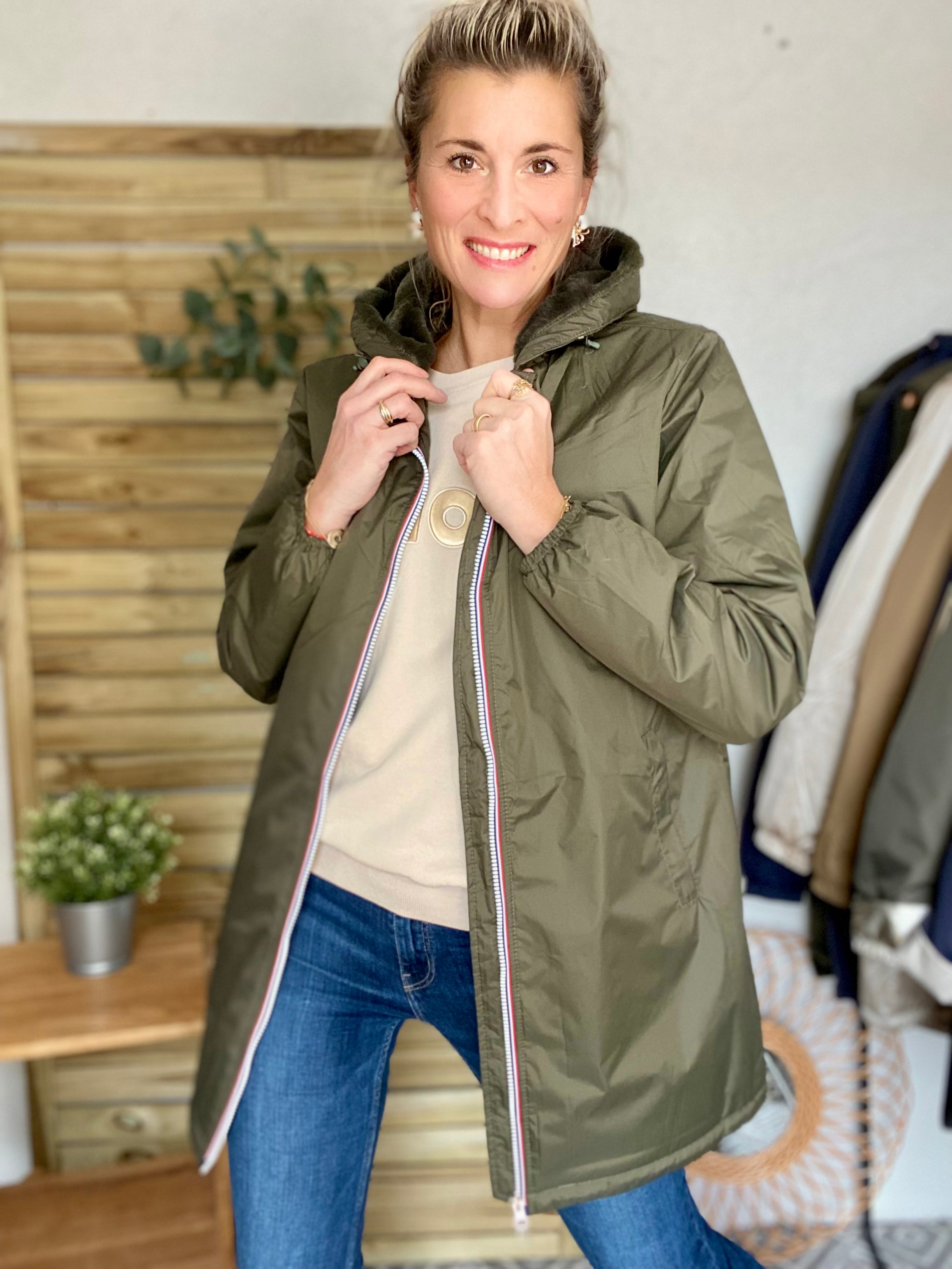 LAURA JO - Parka Imperméable LOUISE LONG fourré - Kaki