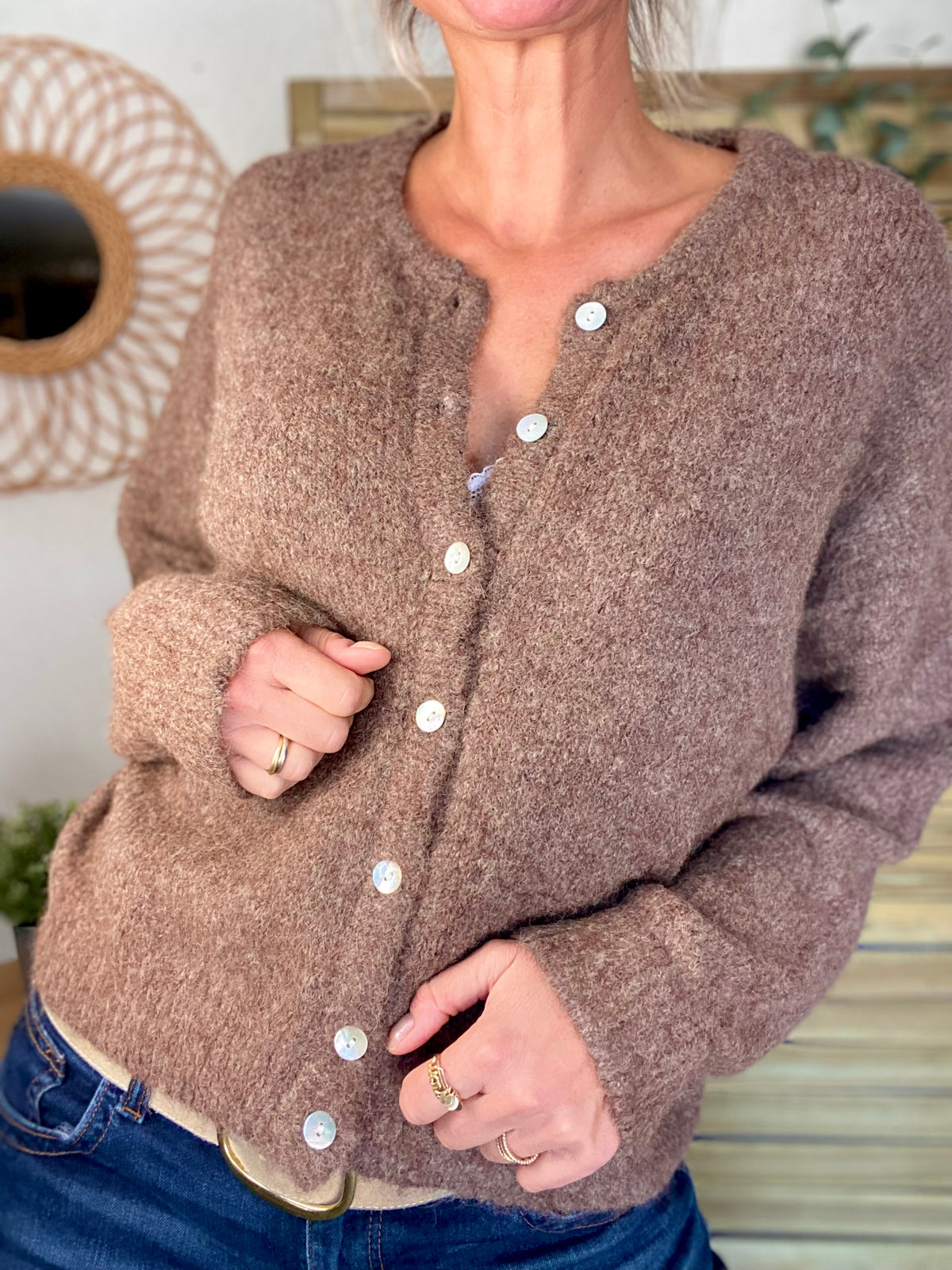Gilet en maille MERYL - Chocolat chiné (noisette)