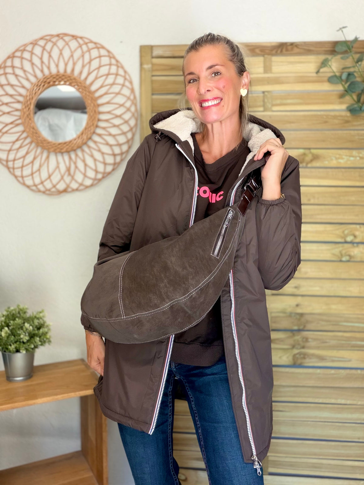 LAURA JO - Parka Imperméable LOUISE LONG Sherpa écru - Chocolat