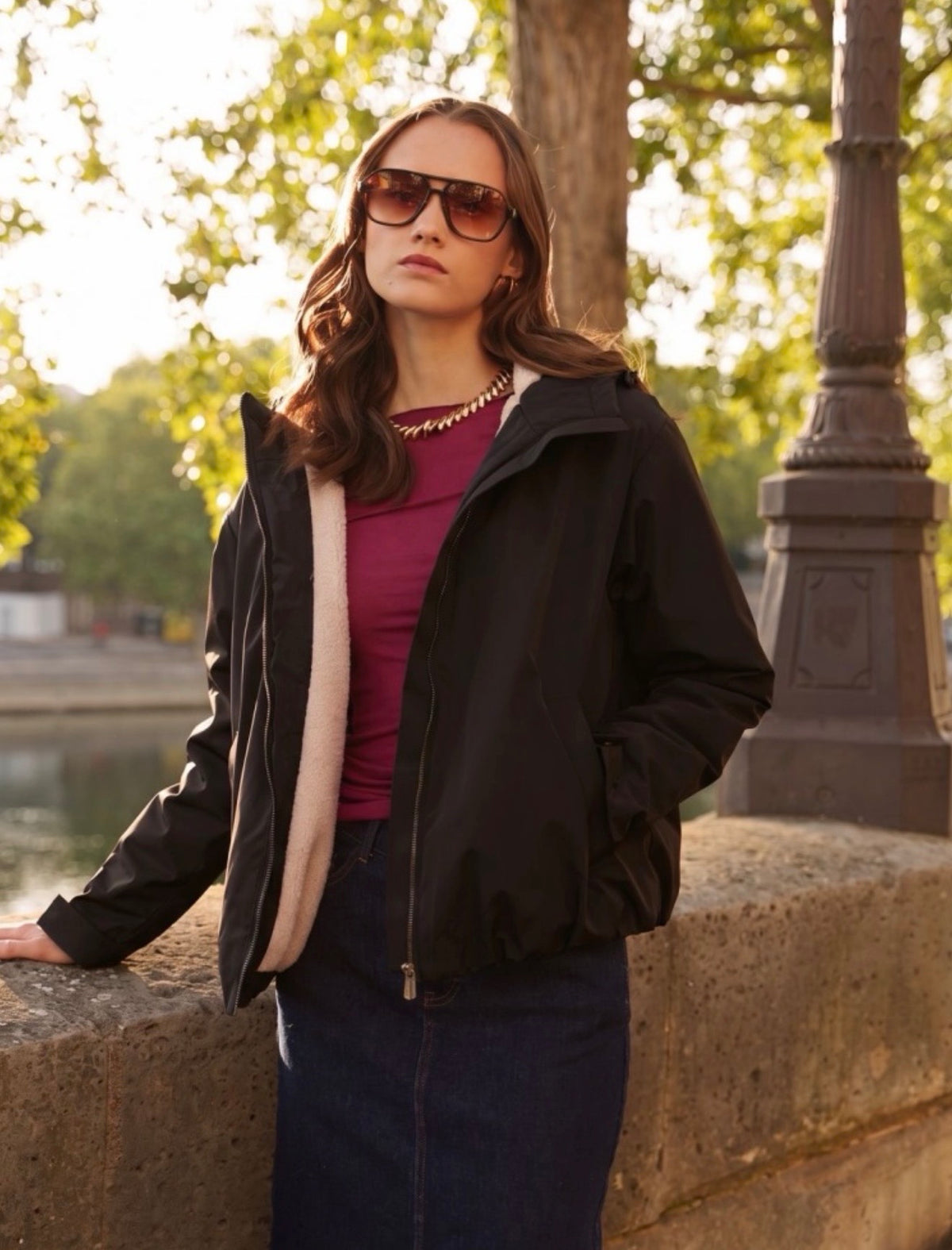 LAURA JO - Imperméable fourré sherpa EVA court - Noir