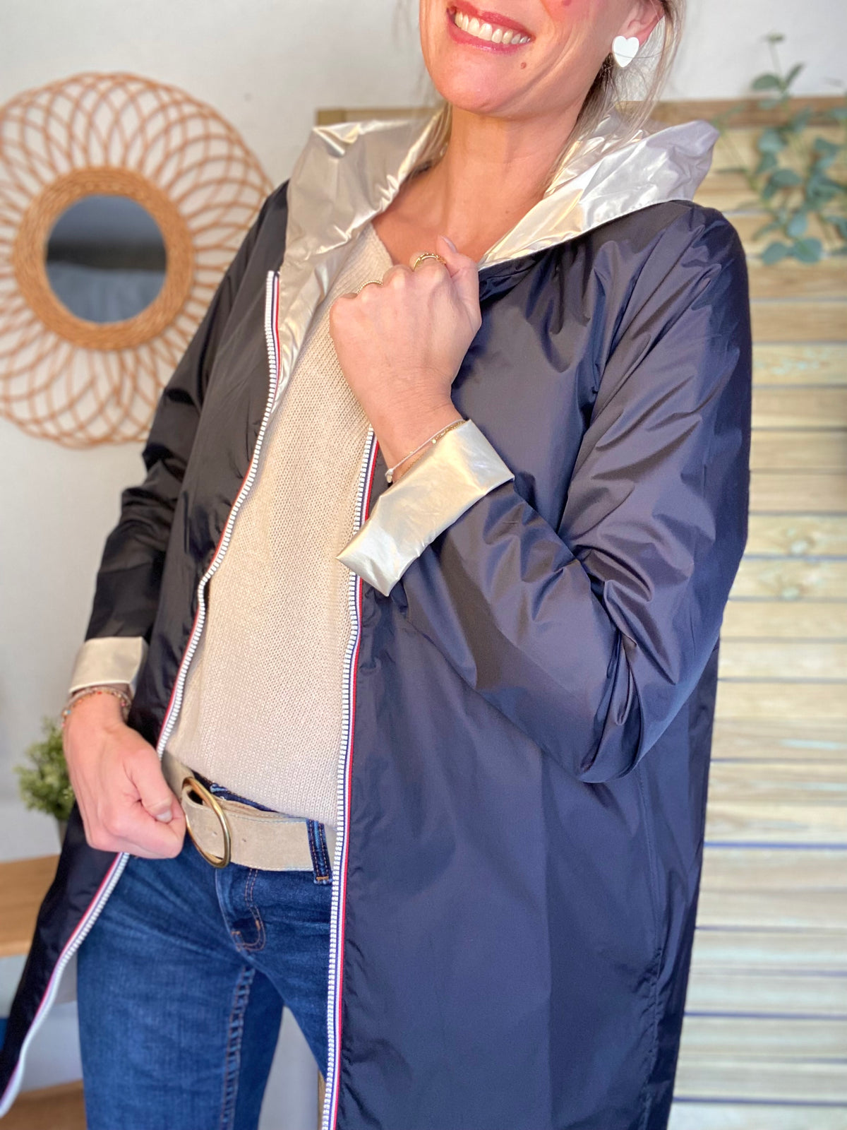 LAURA JO - Imperméable réversible léger GARANCE LONG - Noir/Doré • DESTOCKAGE sur Taille S