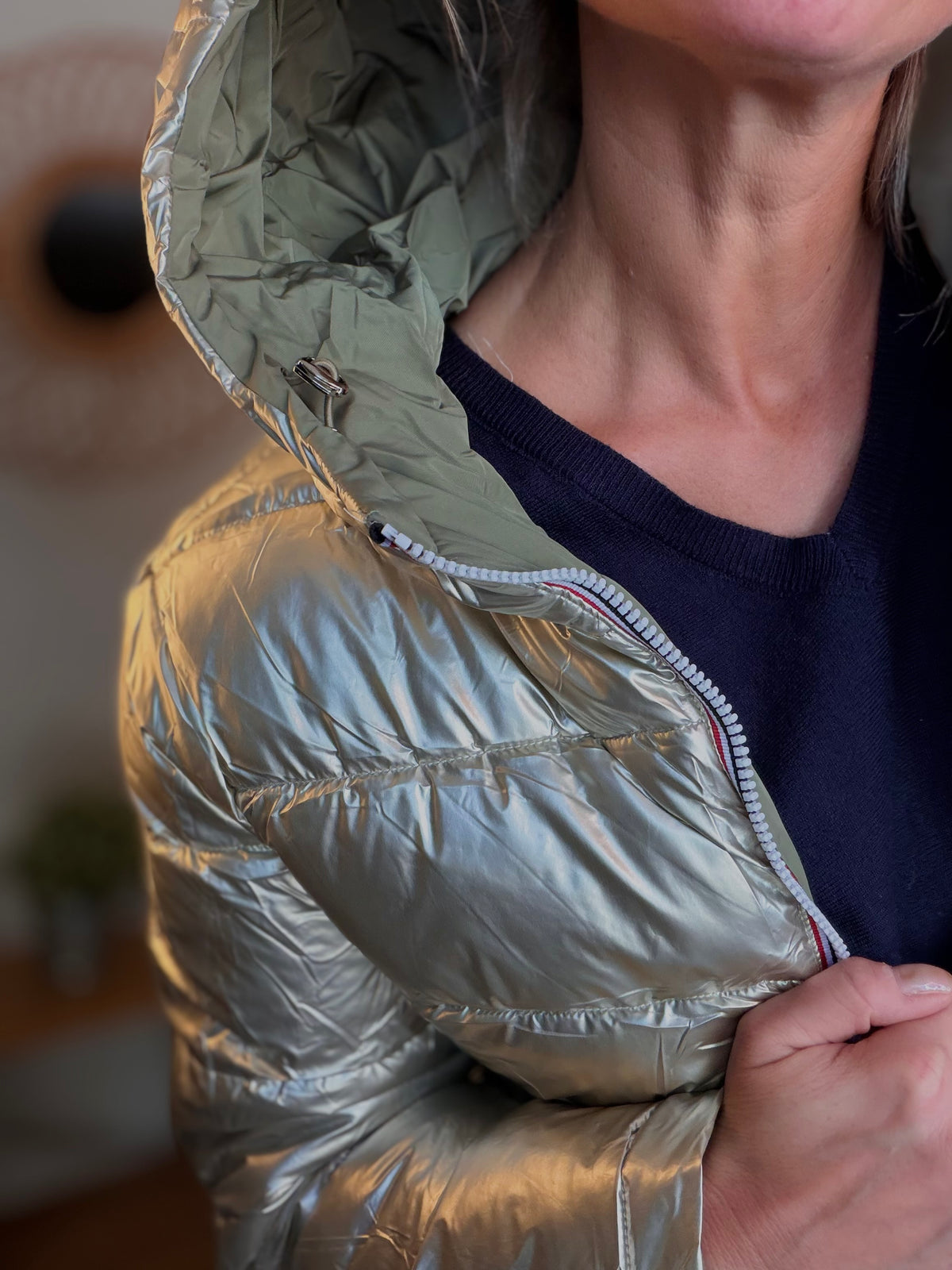 Doudoune imperméable réversible ANGÈLE COURT - Kaki clair - MELYA MELODY (DÉSTOCKAGE sur Taille S)