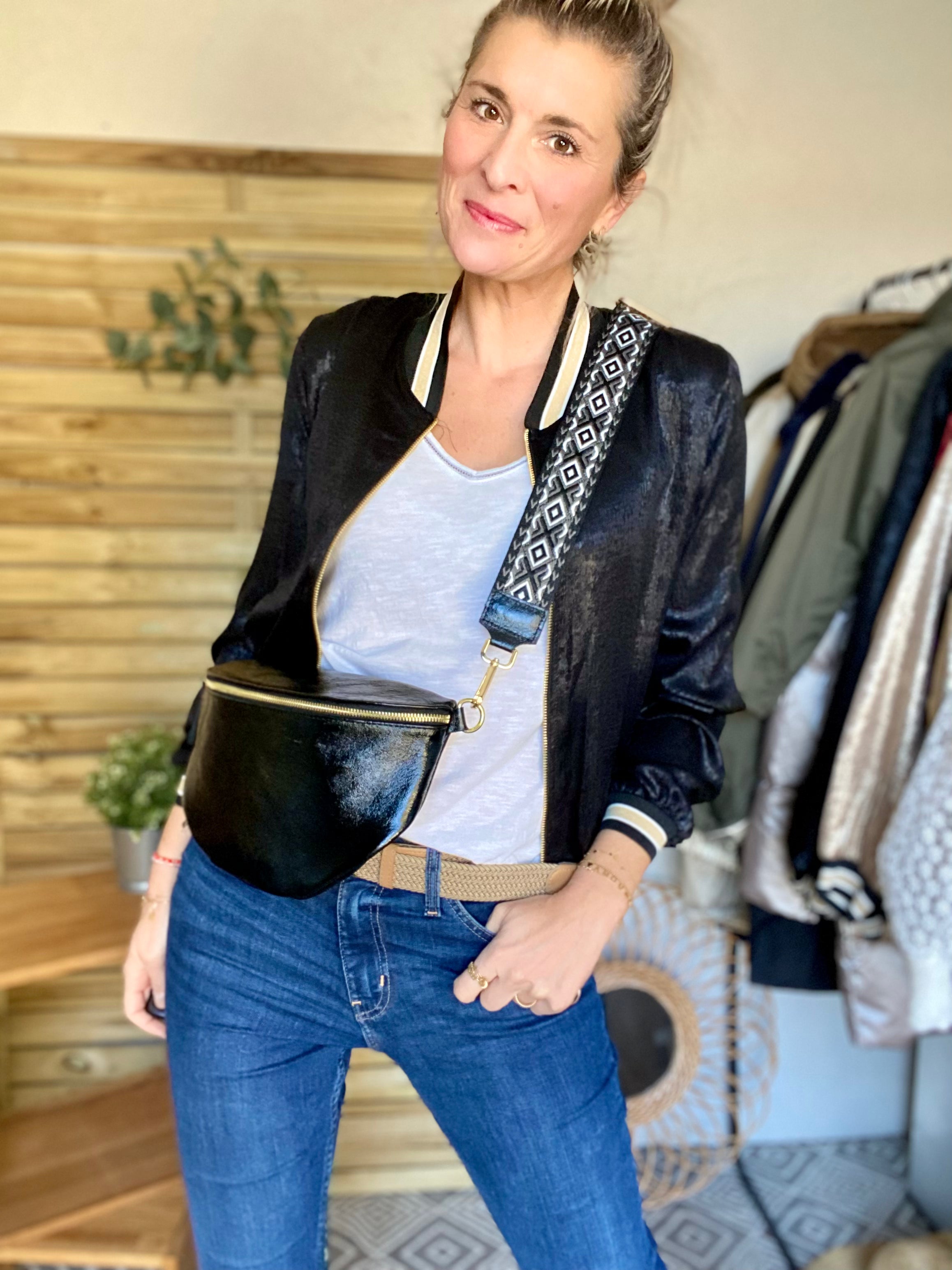 Veste bombers léger EMILY - Noir irisé - taille unique