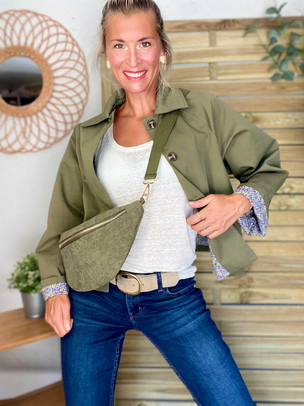 Veste Trench en coton kaki avec Liberty - MAHAUT - LILI et LALA