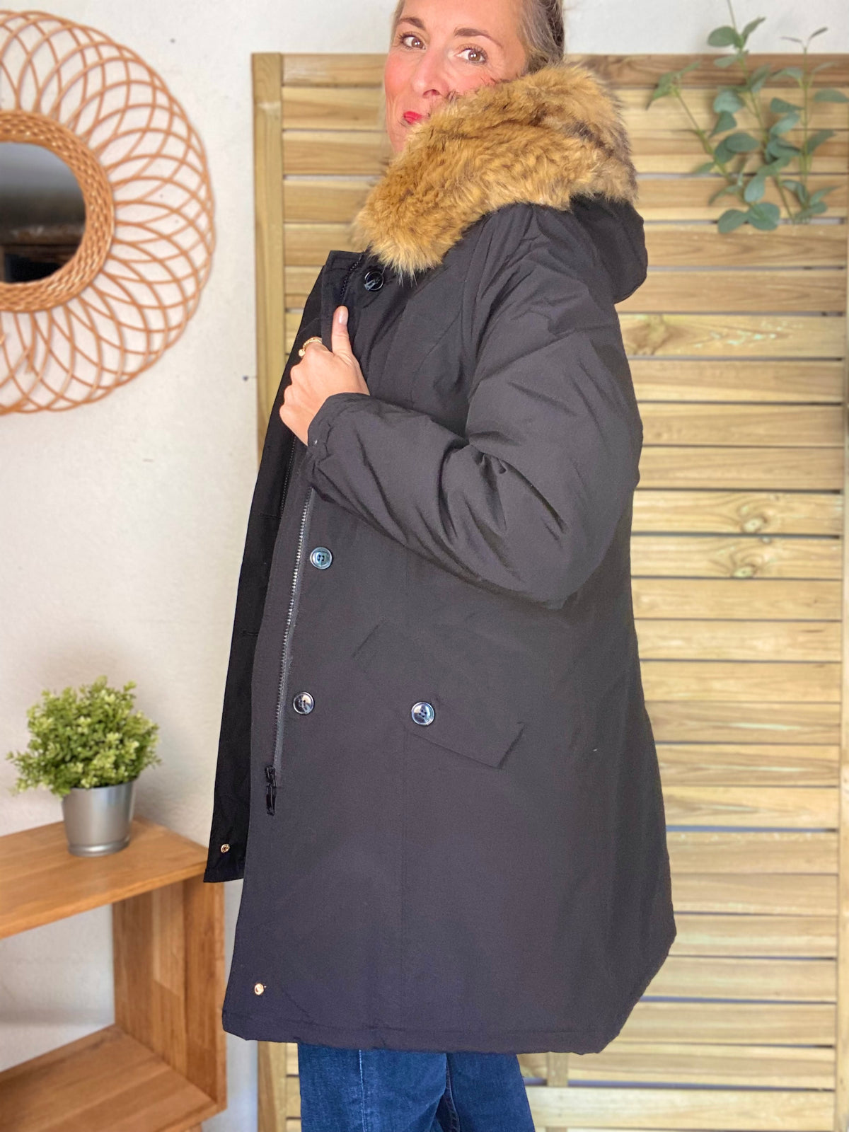 Parka rembourrée déperlante noir, capuche col fourrure amovible - CHEYENNE - FIN DE SÉRIE