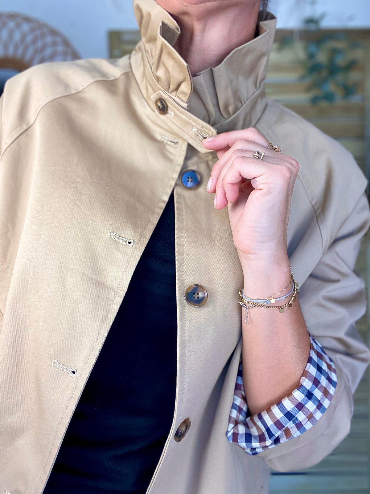 Veste Trench col victorien doublure carreaux - VICTORIA Beige Taupe