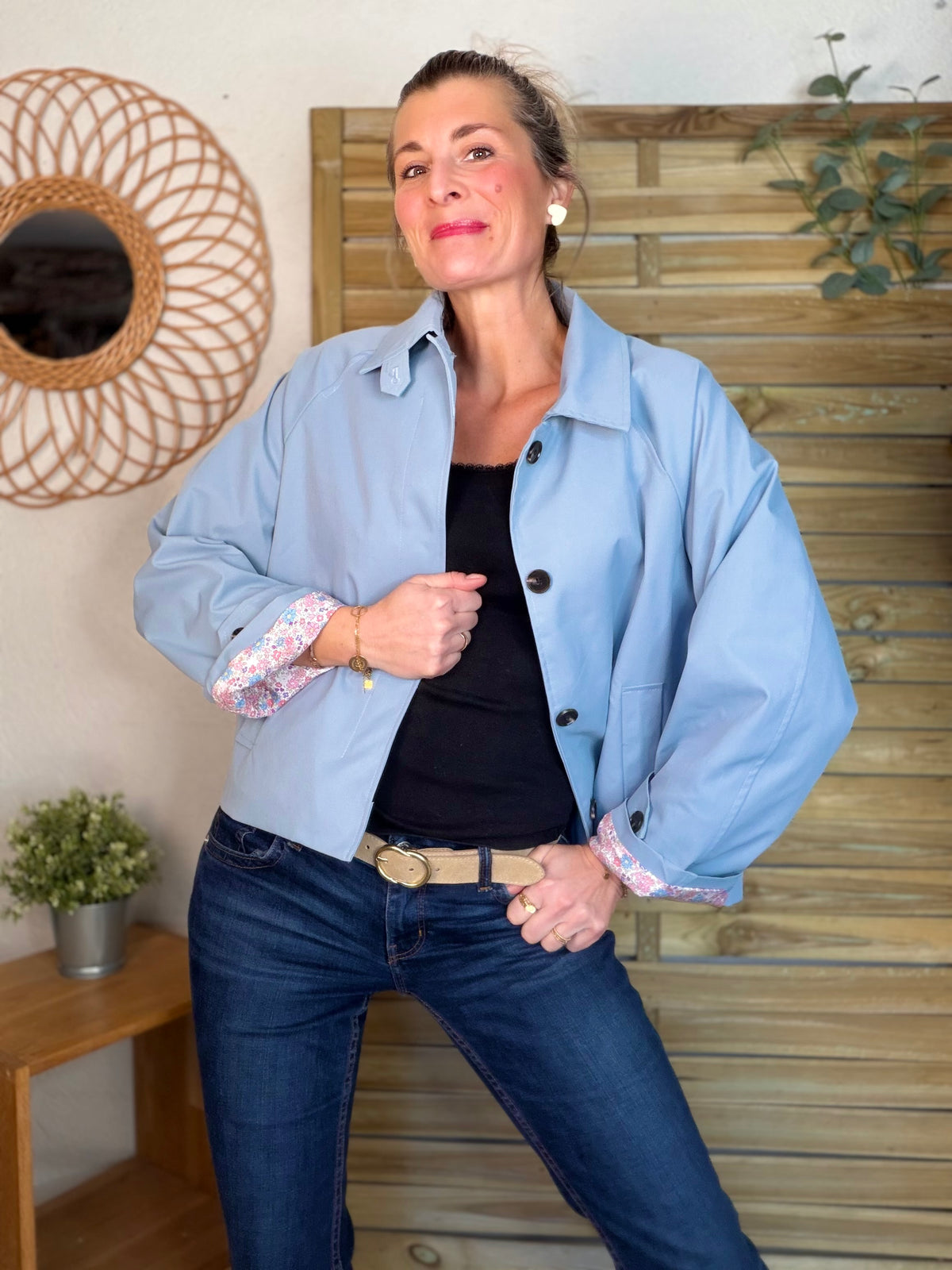 Veste Trench avec Liberty - MADELEINE Bleu ciel - FIN DE SÉRIE