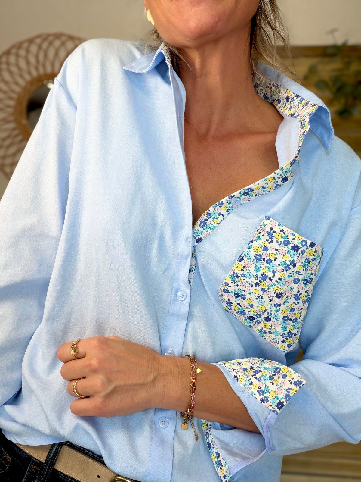 Chemise avec Liberty AZÉLIE Bleue