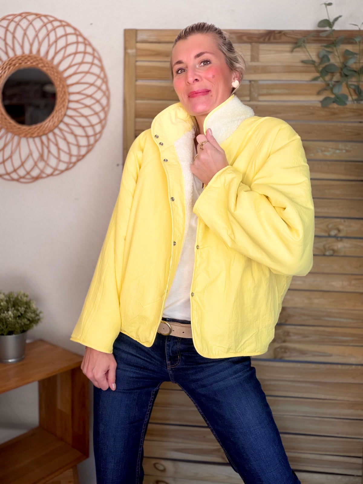 Veste matelassée réversible Sherpa AMÉLIE Jaune - FIN DE SÉRIE