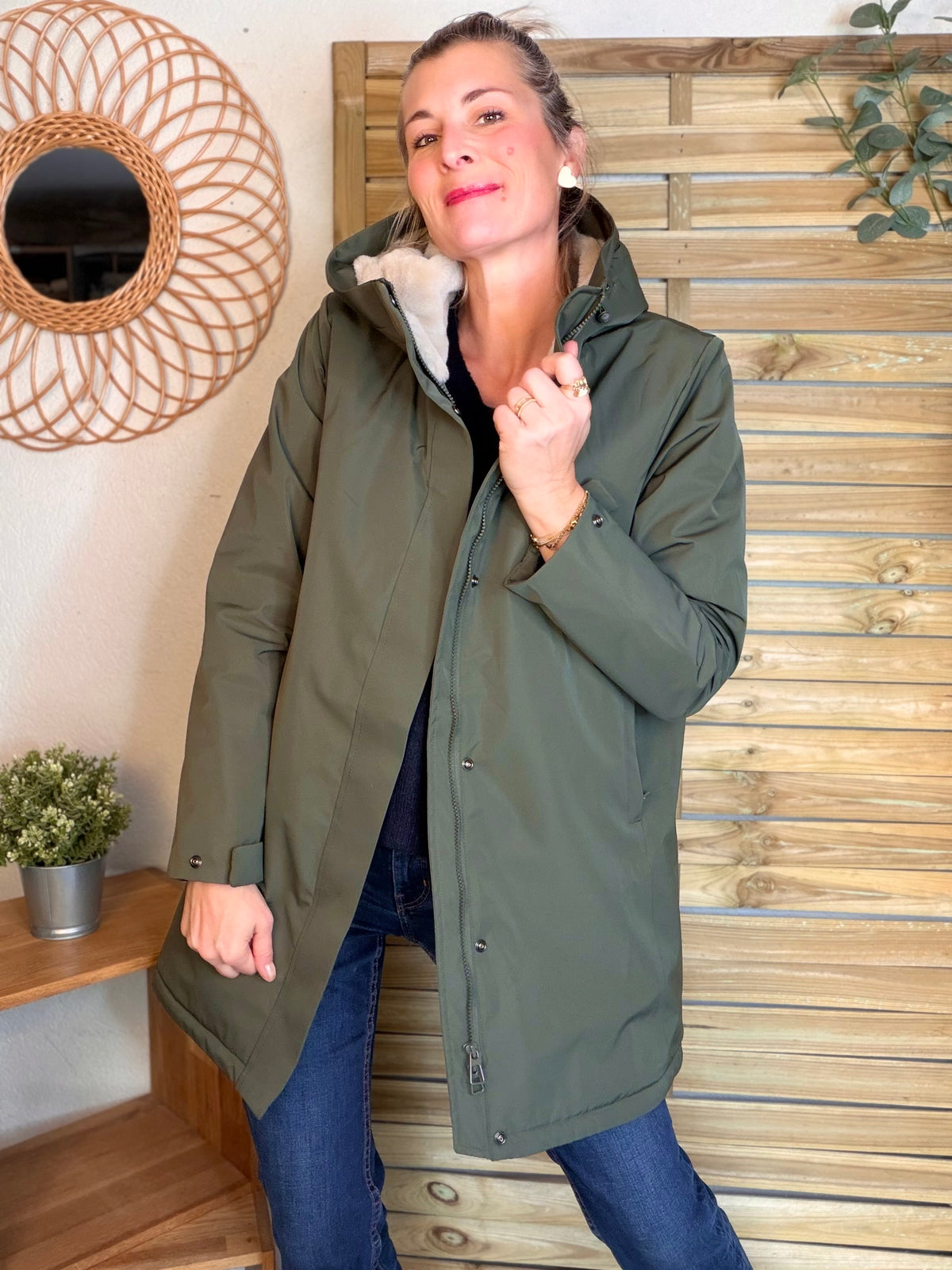LAURA JO - Parka fourrée imperméable AMBRE LONG - Kaki / Beige
