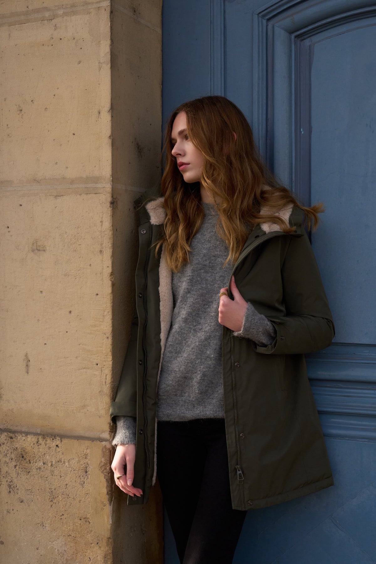 LAURA JO - Parka fourrée imperméable AMBRE LONG - Kaki / Beige