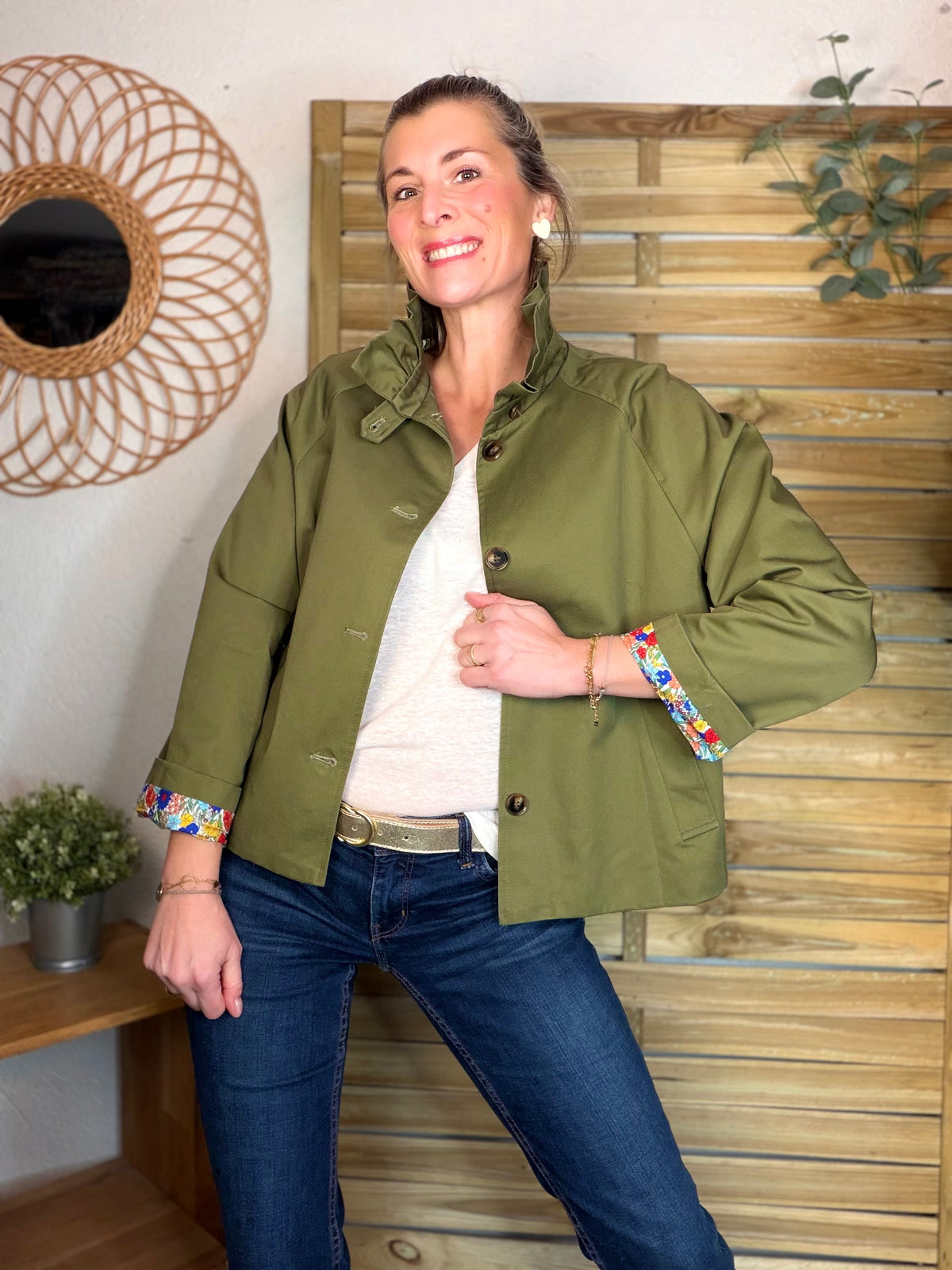 Veste Trench col victorien avec Liberty - VICTORIA Kaki - FIN DE SÉRIE